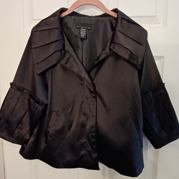 Black satin vintage Attention cropped jacket small - Picture 1 of 7